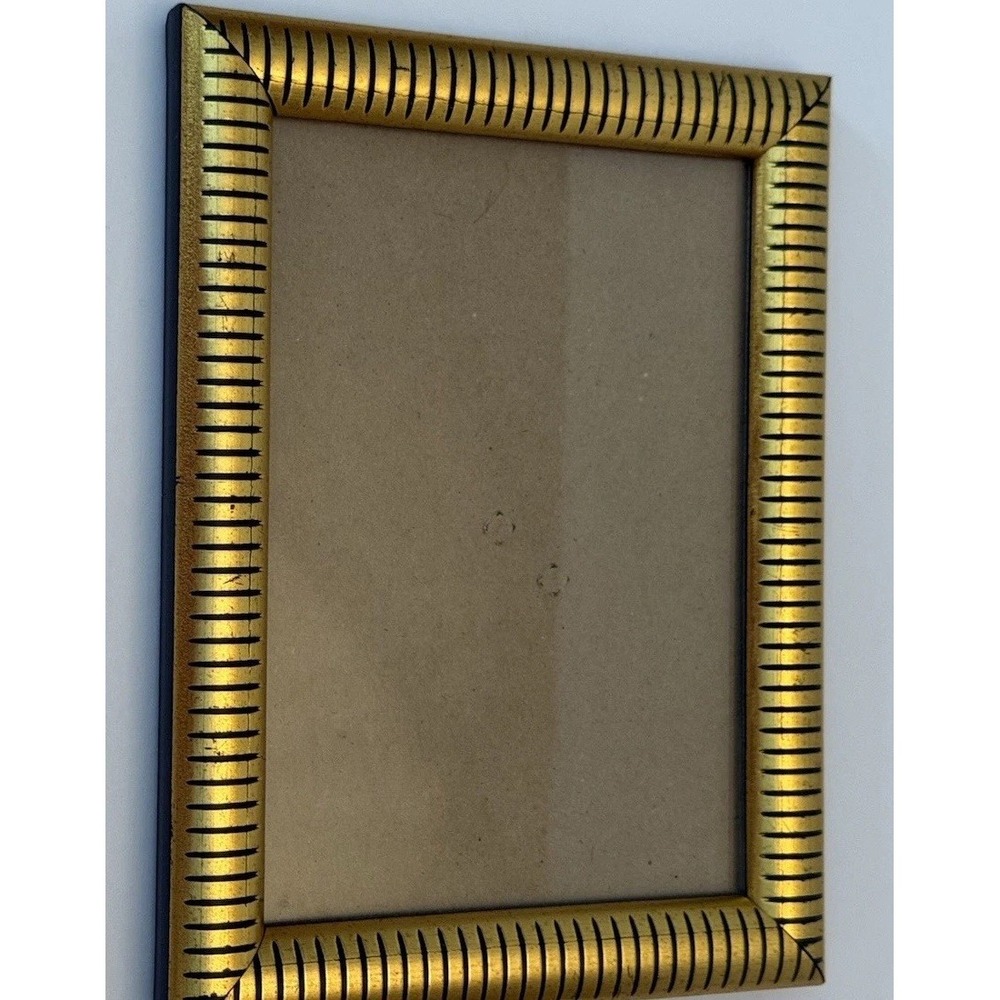 Vintage Gold Wood  Picture Frame 5x7 Horizontal Vertical Striped‎ Design Retro